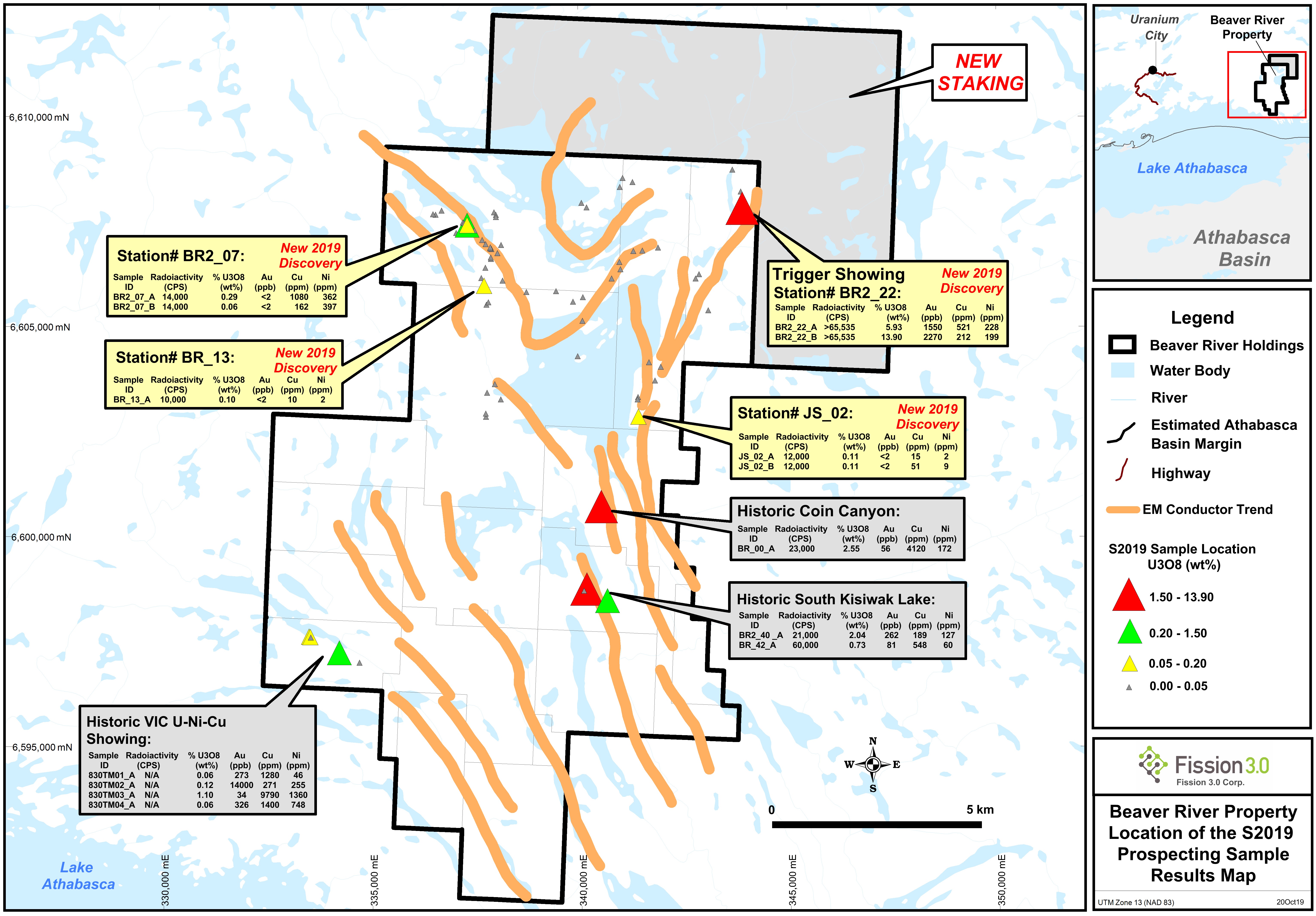 Beaver River Property S2019 Prospecting Sample Result Map.