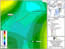 Murphy Lake S2022 Assay Result with Basement DC Resistivity Map2